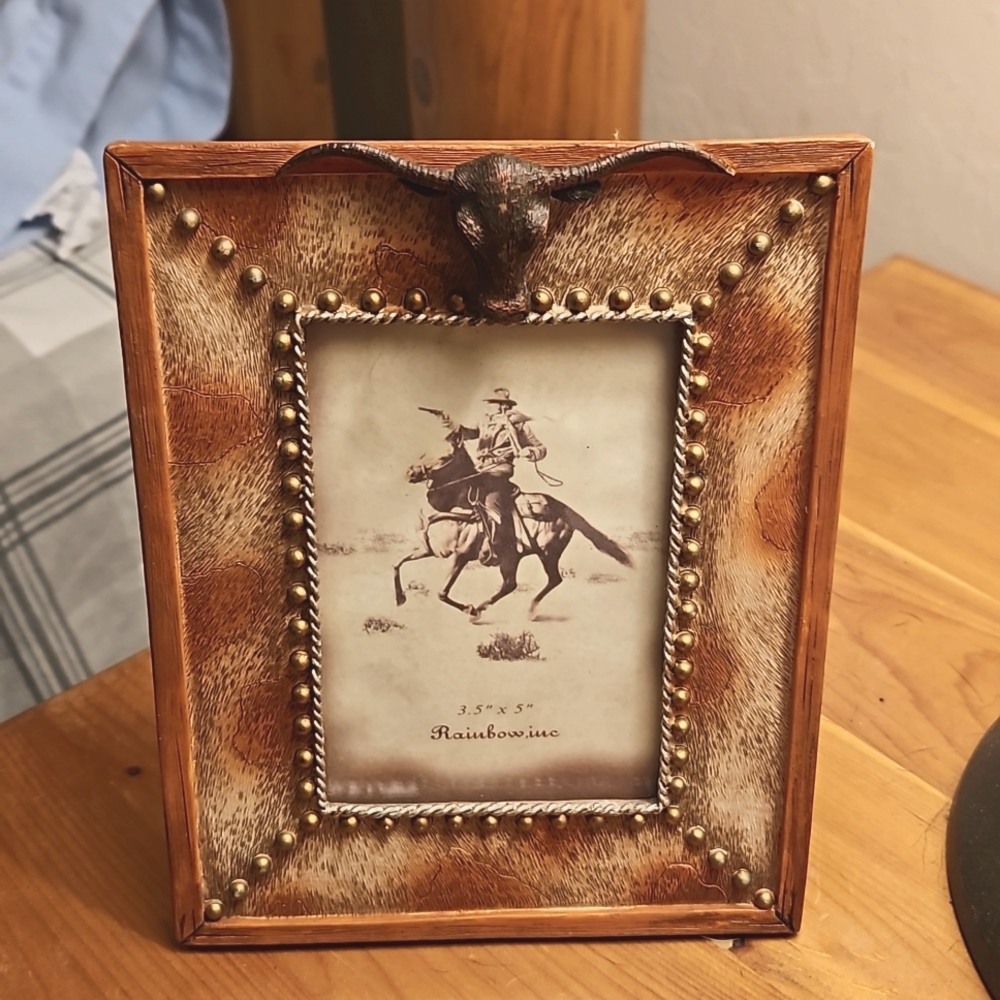 Western picture frame with 3D steer skull
